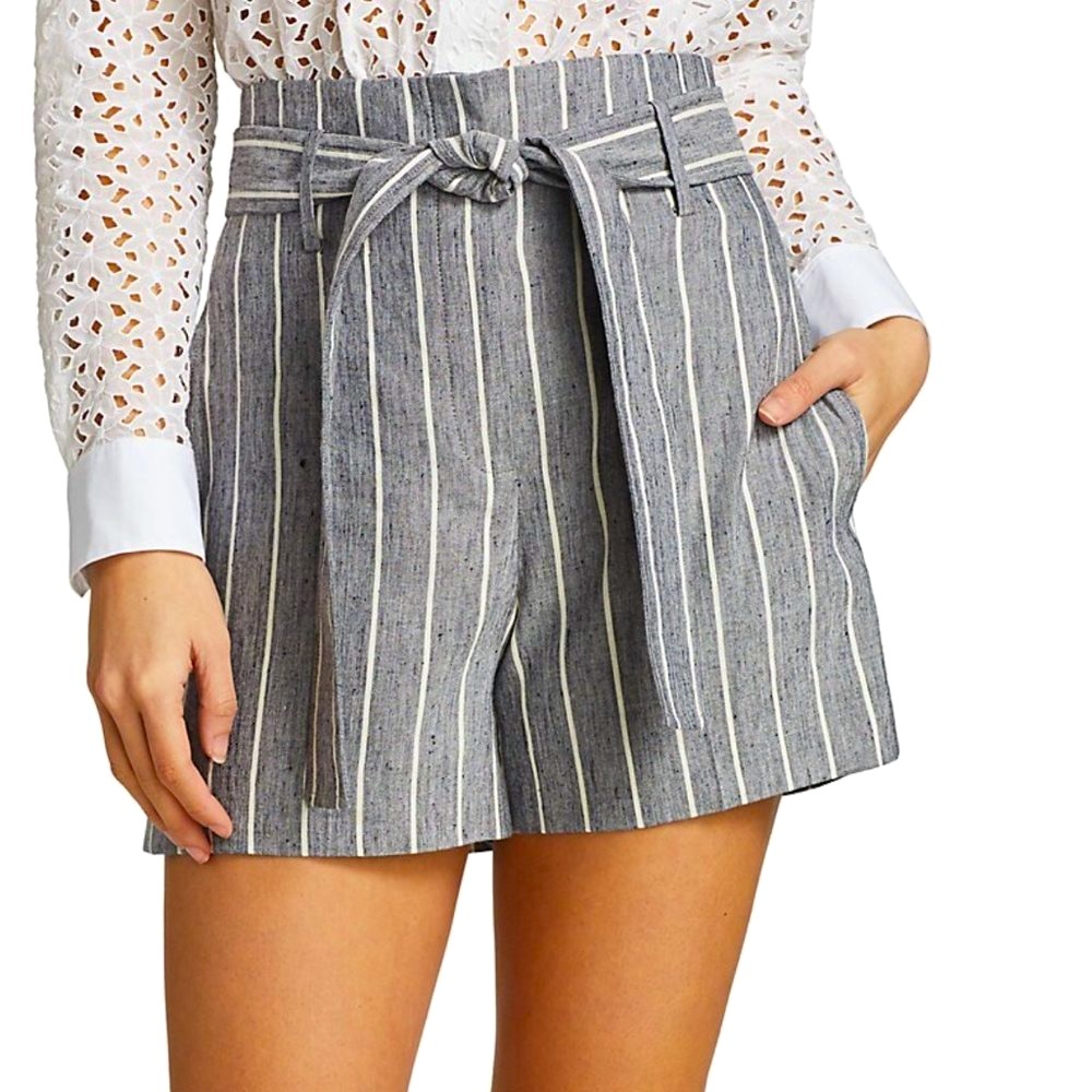 Theory High Waist Striped Linen Shorts